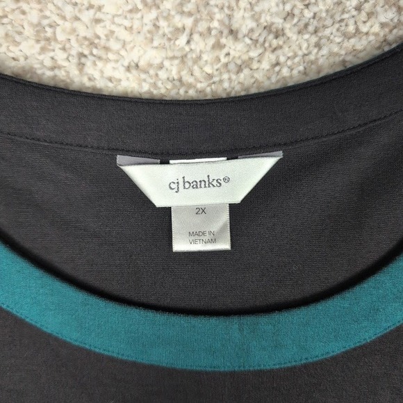 CJ Banks Women's Black Teal Trim Long Sleeve Tunic Top Plus Size 2X - Picture 2 of 5